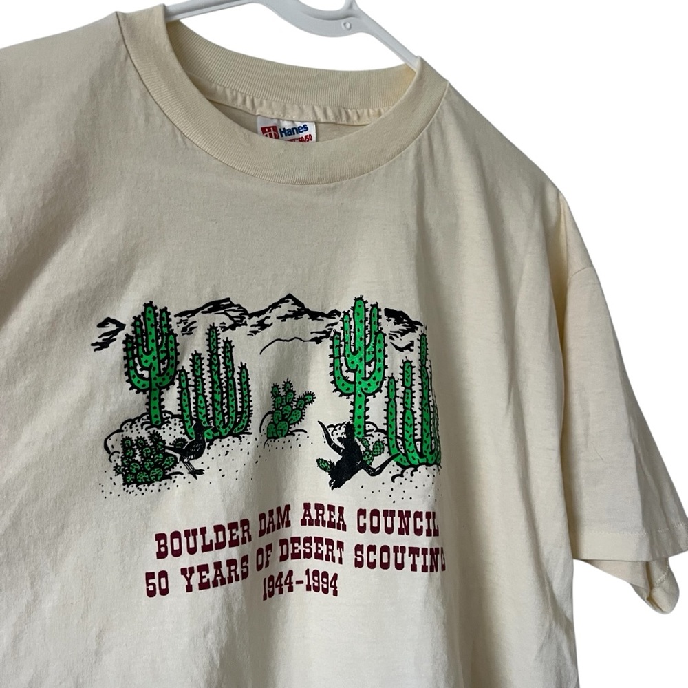 Vintage 90s Hanes Single Stitch T-Shirt - Boulder Colorado Scouting Cactus XL - Picture 3 of 7